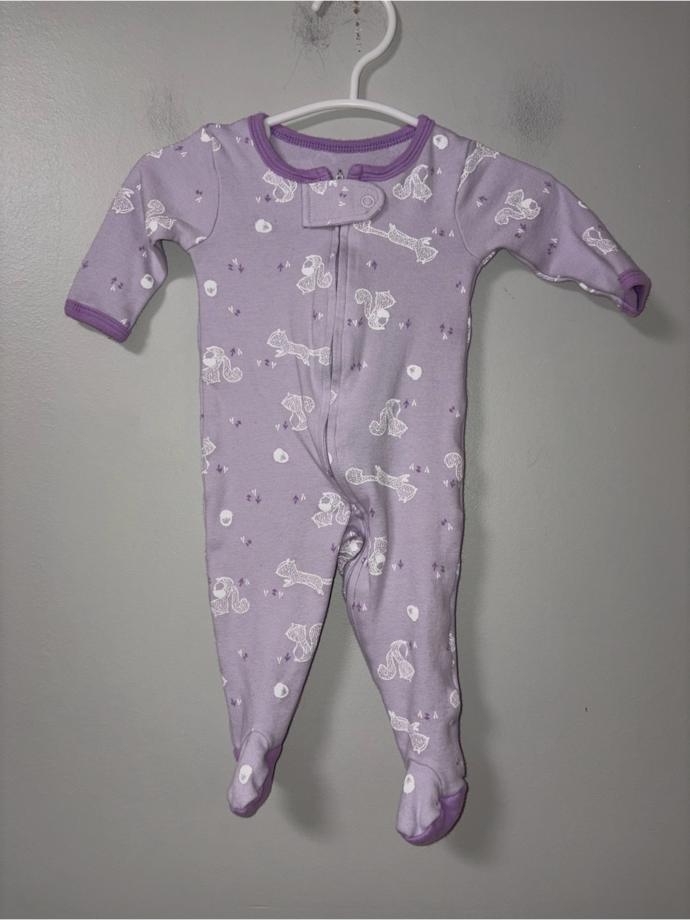 The Peanut Shell Purple White Squirrel & Acorns Zip Footie Sleeper Girls 3M